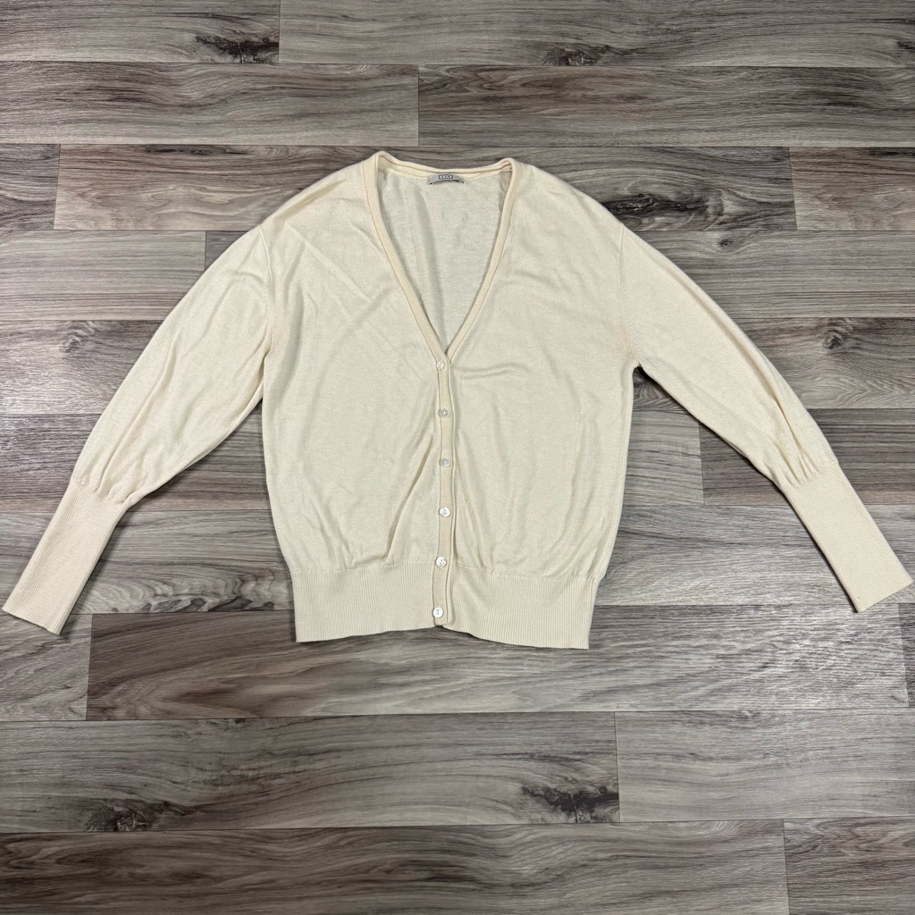 Ayr The Airport Cardi V-Neck Cardigan Ivory Cream Merino Wool Blend Size Small